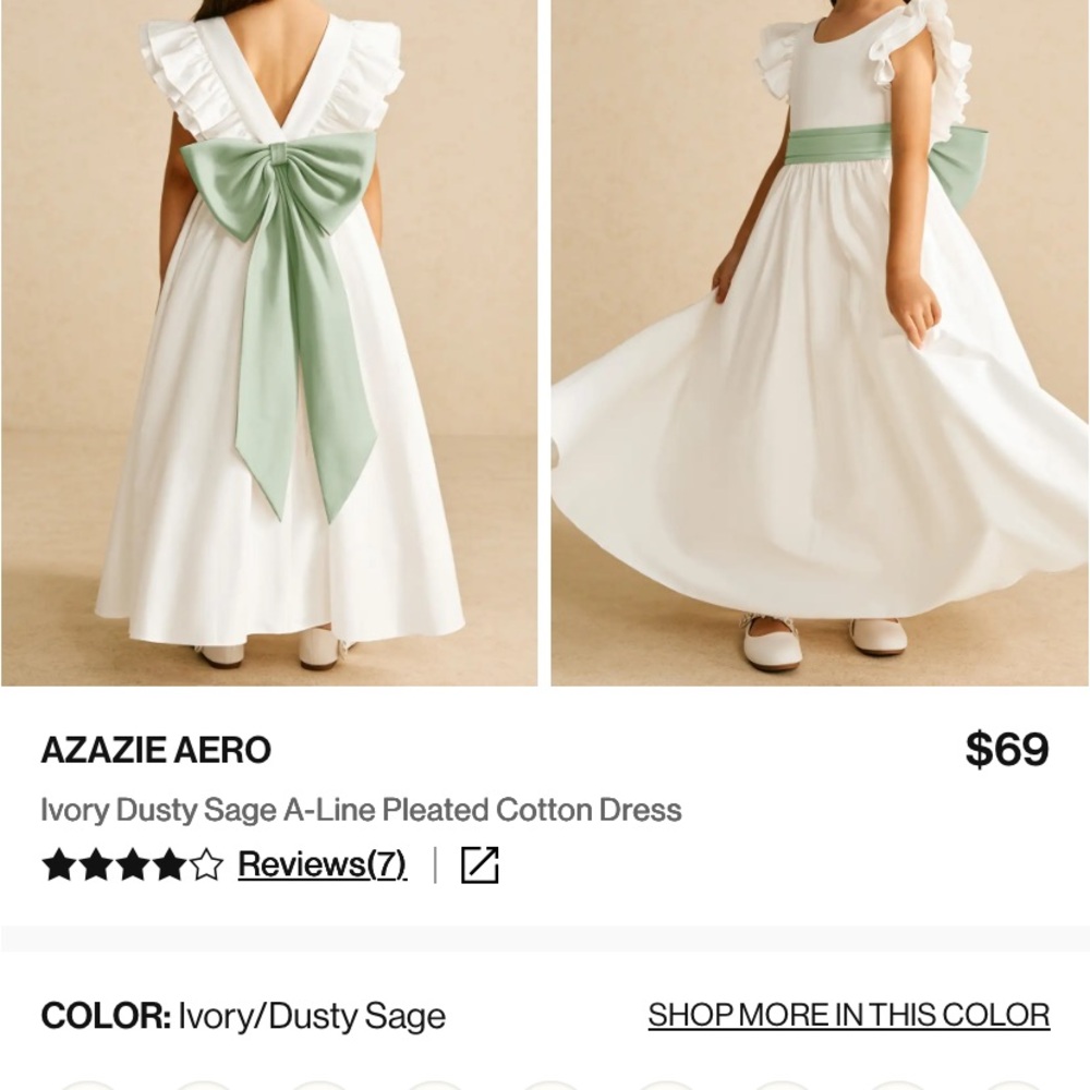 Azazie Aero Ivory Dress with Sage Green Bow